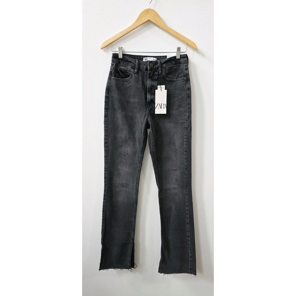 Zara High Rise Slim Flare Jeans Women's Size 4 Full Length Split Comfort NEW